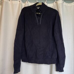 Bergdorf Goodman Men’s Navy Blue Lace-Up Cotton Sweater Made in Italy Size M